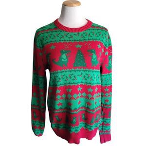 Alex Stevens Dinosaur Fair Isle Holiday Ugly Christmas Sweater Unisex Small